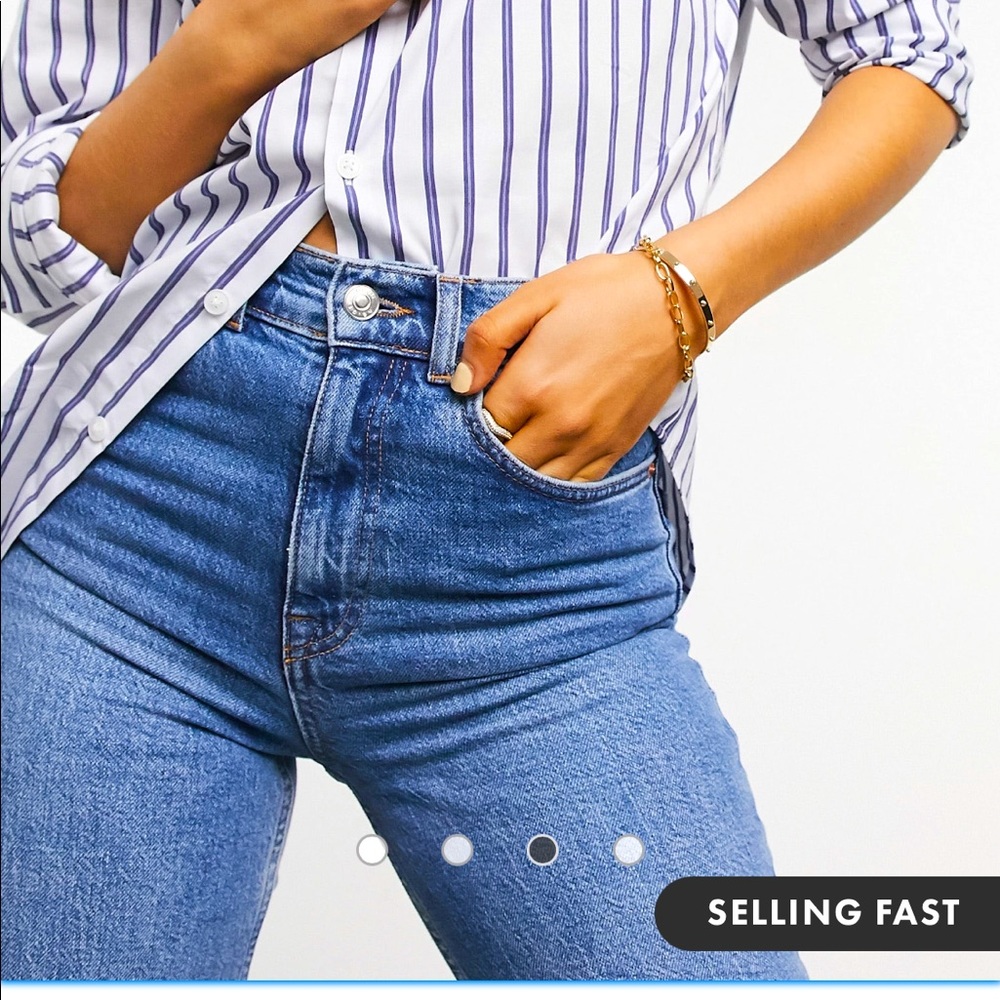 ASOS high rise stretch slim straight jeans midwash